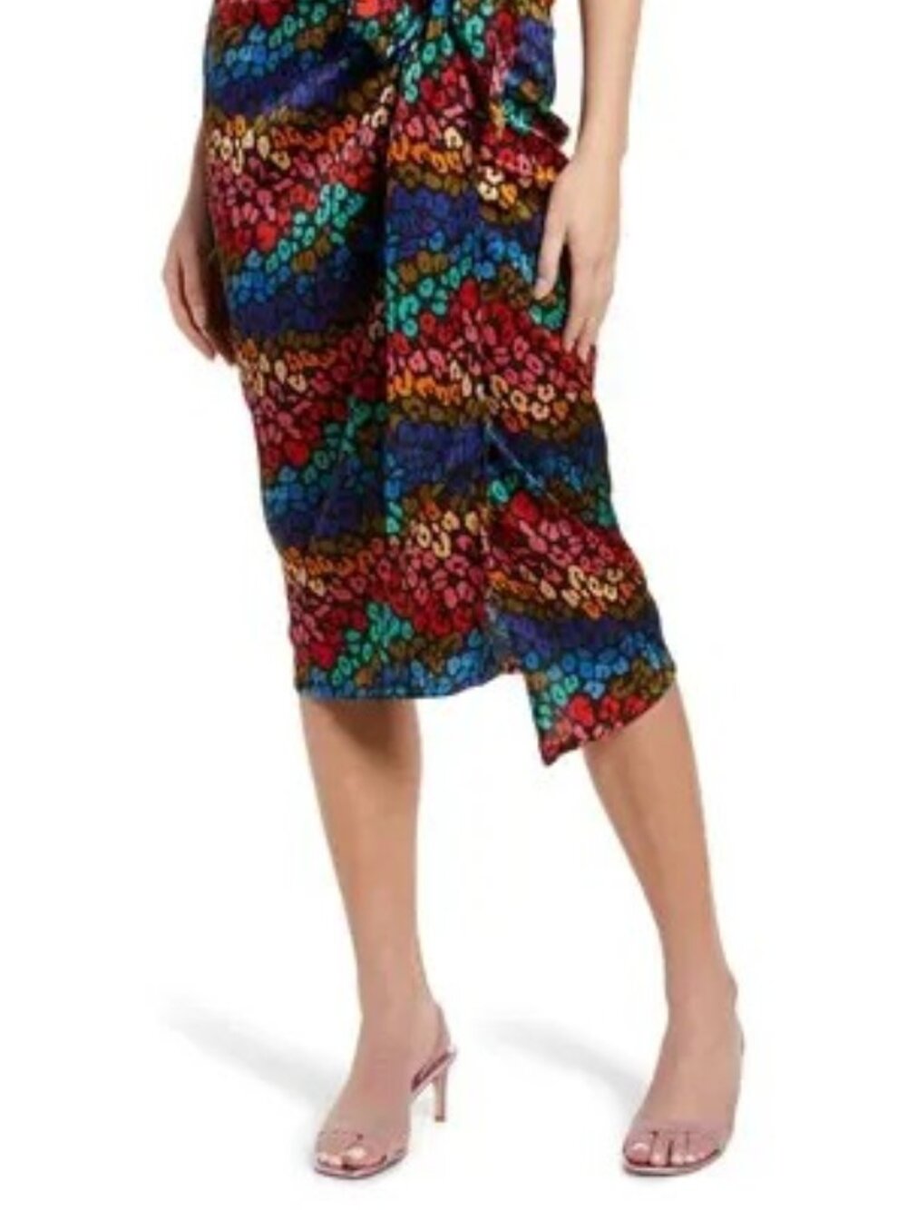 Never Fully Dressed rainbow leopard print wrap skirt | Size 12